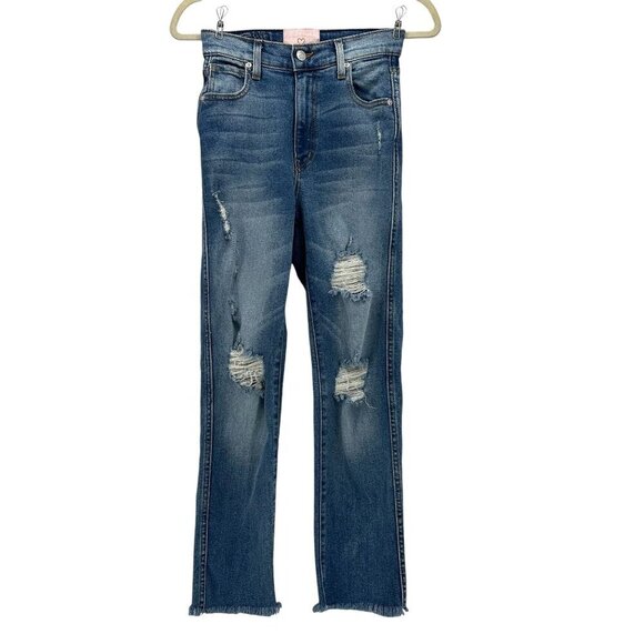 Revice Denim High Waisted Ripped Distressed Raw Hem Slim Straight Jeans Womens 2 - Picture 1 of 9